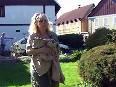 He gets her alone outdoors and this hot mature slut is happy to pleasure his big fat cock