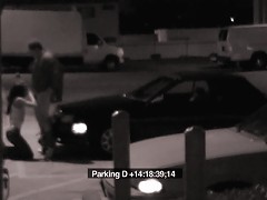 Parking lot guard gets a BJ in exchange for not calling police and is all caught on security cam!