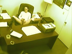 Hot office babe gets fimed fucking her pussy at her desk on office spy cam