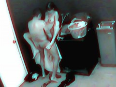 Apartment security cams catch a couple fucking and sucking in the basement laundry room after hours.