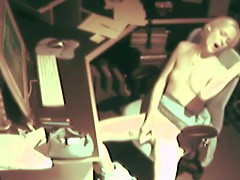 Hot temp girl enjoys a pussy bang while being filmed on spy cam at her desk after hours.
