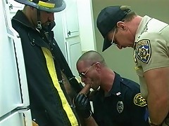 This is how routine checkups can end with so many hot men around. This fireman got trapped in a police station seduced by
