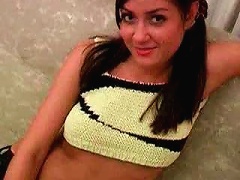 Watch this beautiful big tit brunette teen go from being a cock tease to working cock over like a pro. La