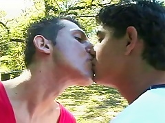 The scene follows two buffed gay Latinos into the woods where they began checking out each others hard bodies and juicy looking pr