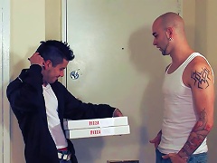This pizza boy is carrying around a huge pepperoni, but little did he know the gigantic spicy sau