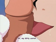 Tempting anime honey licking an immense cock on her knees