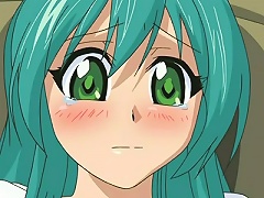 Green haired hentai cutie getting petite shaved pussy licked and fingered