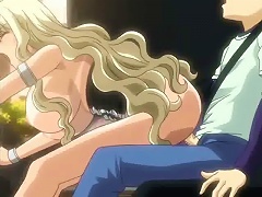 Busty blonde hentai hoe riding a massive dong in the balcony