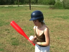 Sweety teen babe Kitty Kim playing baseball and getting nasty