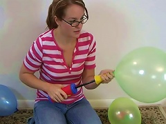 Innocent looking amateur teen babe Heidi playing with balloons
