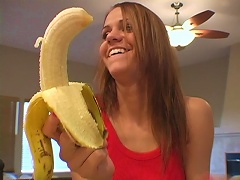 Ooppps... shes eating banana.  And yes, the real banana fruit.  But, even it is a real fruit, she treated it as a har