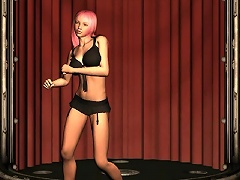 Watch the moves of the 3D image of a pink-haired beautiful chick dancing sexily as if to attract some horny studs to fuck her. See her slow